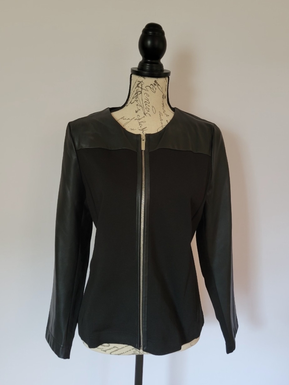 Chico's Faux Leather Sleeve Jacket Size 1
